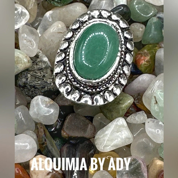 Adjustable Silver and Jade Victorian western vintage gem ring - Picture 1 of 7